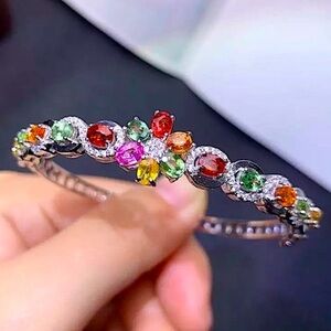 Multicolor Cubic Zirconia Bangle Bracelet White Gold Plated